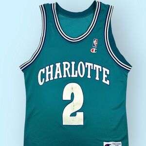 NEW Vtg 90s Larry Johnson #2 Charlotte Hornets Champion NBA Jersey sz 40 USA